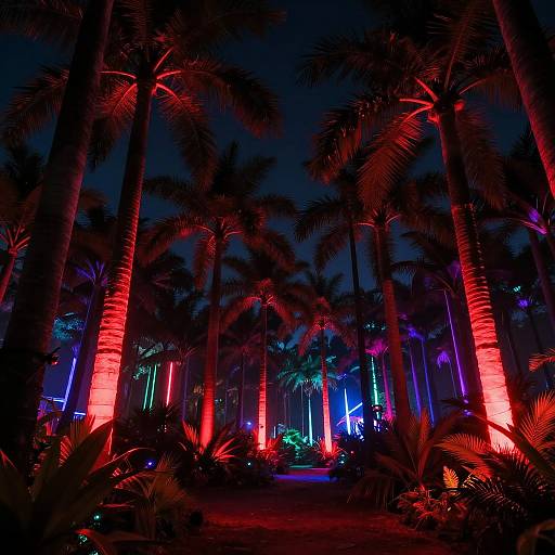 Neon Glowing Palm Forest Night