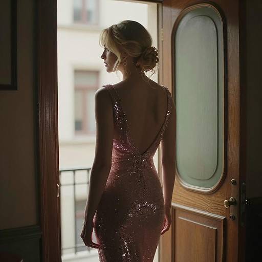 Elegant Woman in Sparkly Pink Dress