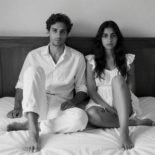 Monochrome Portrait of Couple on Bed