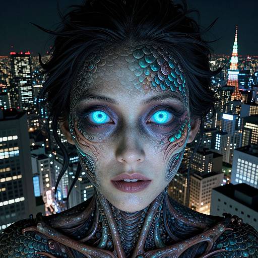 Bioluminescent Woman in Neon Tokyo