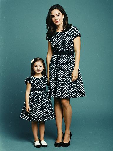 Mother and Daughter in Matching Polka Dot Dresses