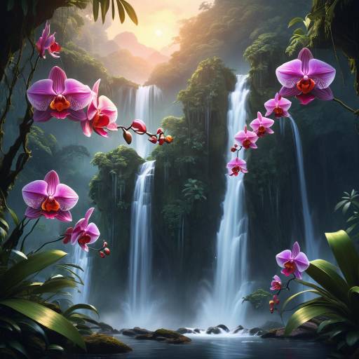 Tropical Rainforest with Soaring Waterfalls Tropical Rainforest with Soaring Waterfalls
