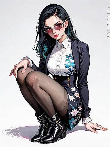 Stylish Woman in Floral Mini Dress and Black Boots