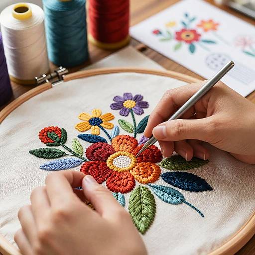 Crafting Vibrant Floral Embroidery Close-Up