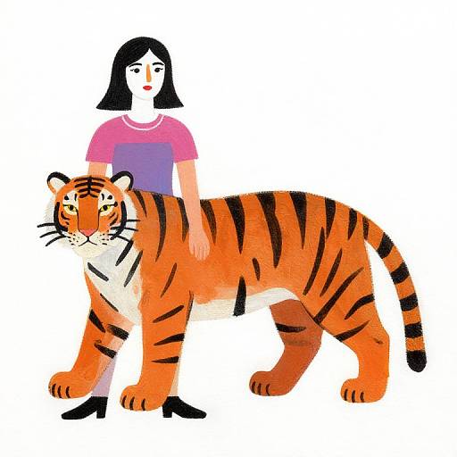 1970s Folkart Lady and Tiger
