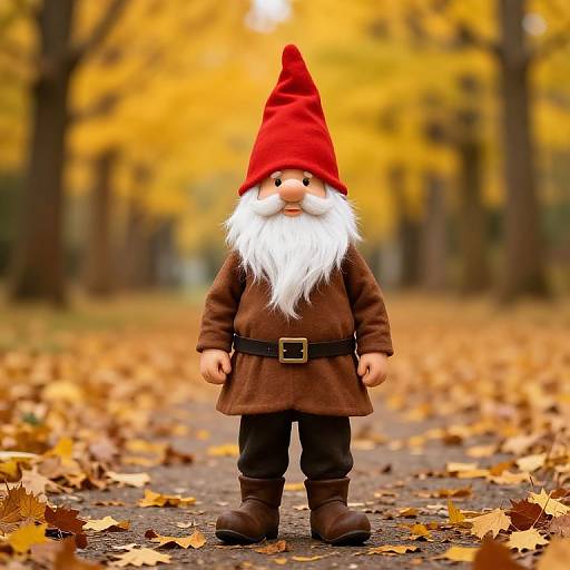 Whimsical Gnome on Autumn Path