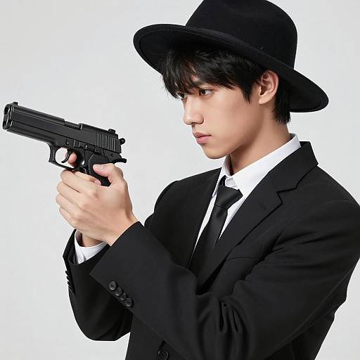 Male Figure Holding Gun in Suit