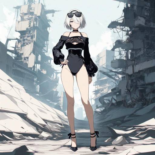 Contemplative Girl in Post-Apocalyptic Landscape