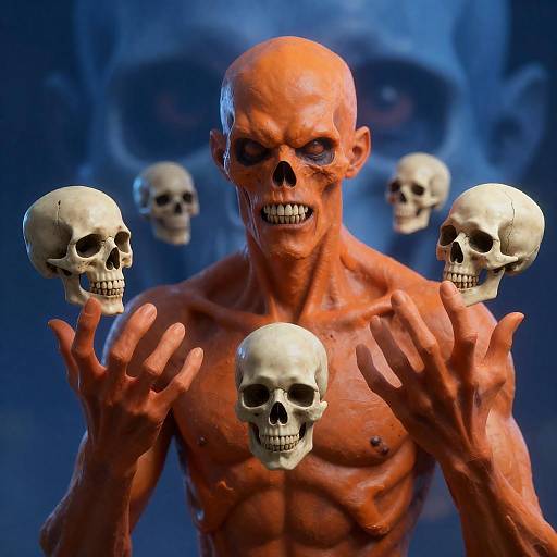 Grotesque Humanoid with Floating Skulls