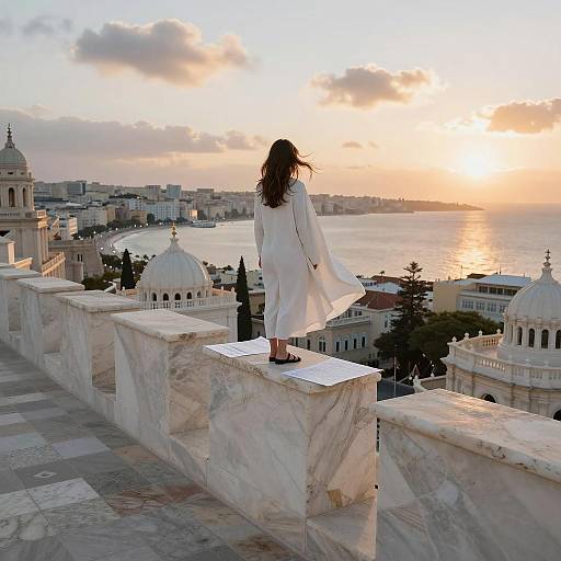 Mystical Girl Overlooking Marble City at Sunset