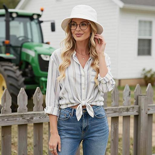 Blonde Woman by Wooden Fence
