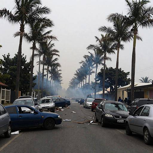 Chaotic Street Scene with Overturned Cars