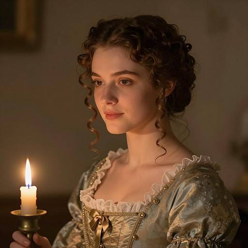 Elegant Woman in Historical Dress with Candlelight