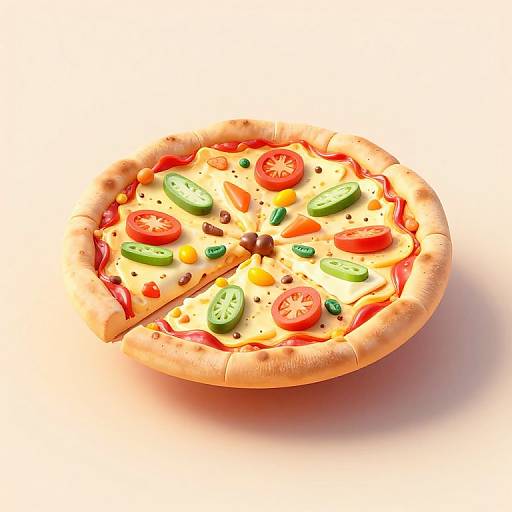 Isometric 3D Vegetable Pizza Slice