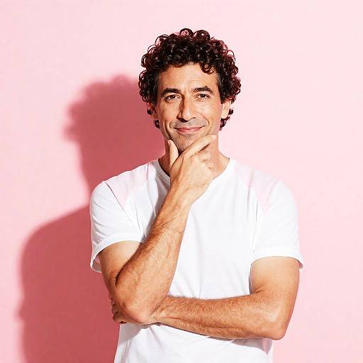 Middle-Aged Man in Pink Background