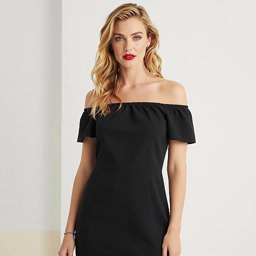 Blonde Woman in Black Off-Shoulder Dress