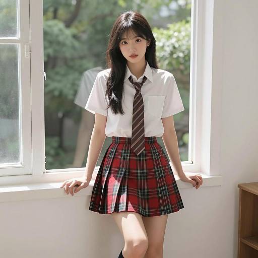 Asian Girl in Stylish School Outfit