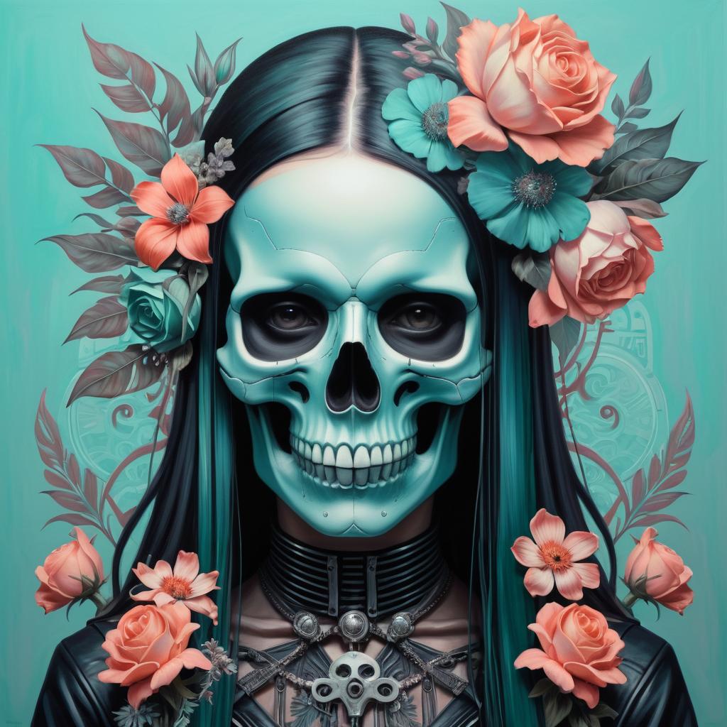 Gothic Skull Portrait in Cyberpunk Style