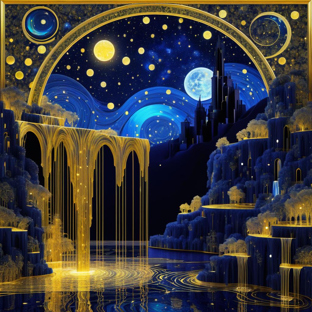 Mystical Moonlight and Waterfall Artwork