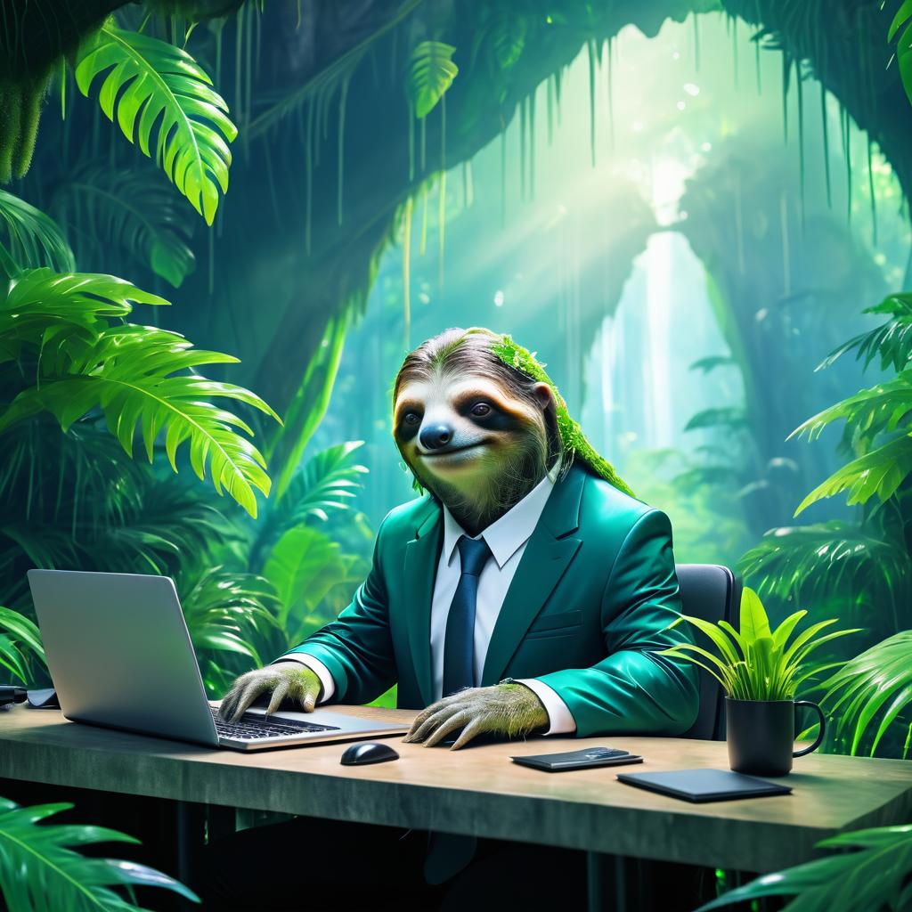 Dreamy Sloth in a Suit at Work