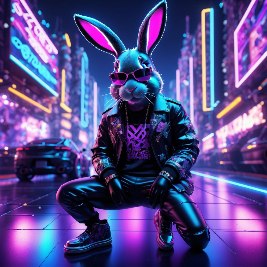 Bunny Rockstar in Neon City Lights