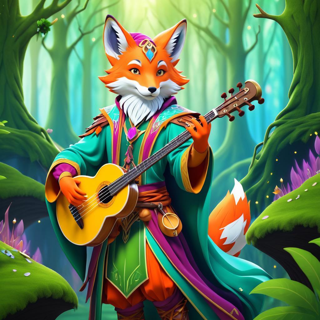 Enchanting Fox-Headed Bard in Fantasy Forest