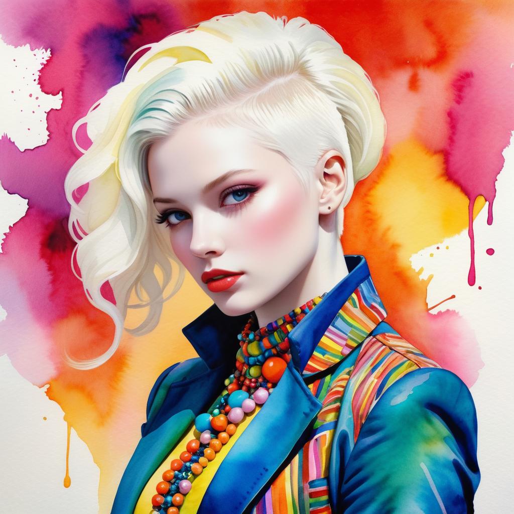 Vibrant Albino Pop Artist in Watercolor