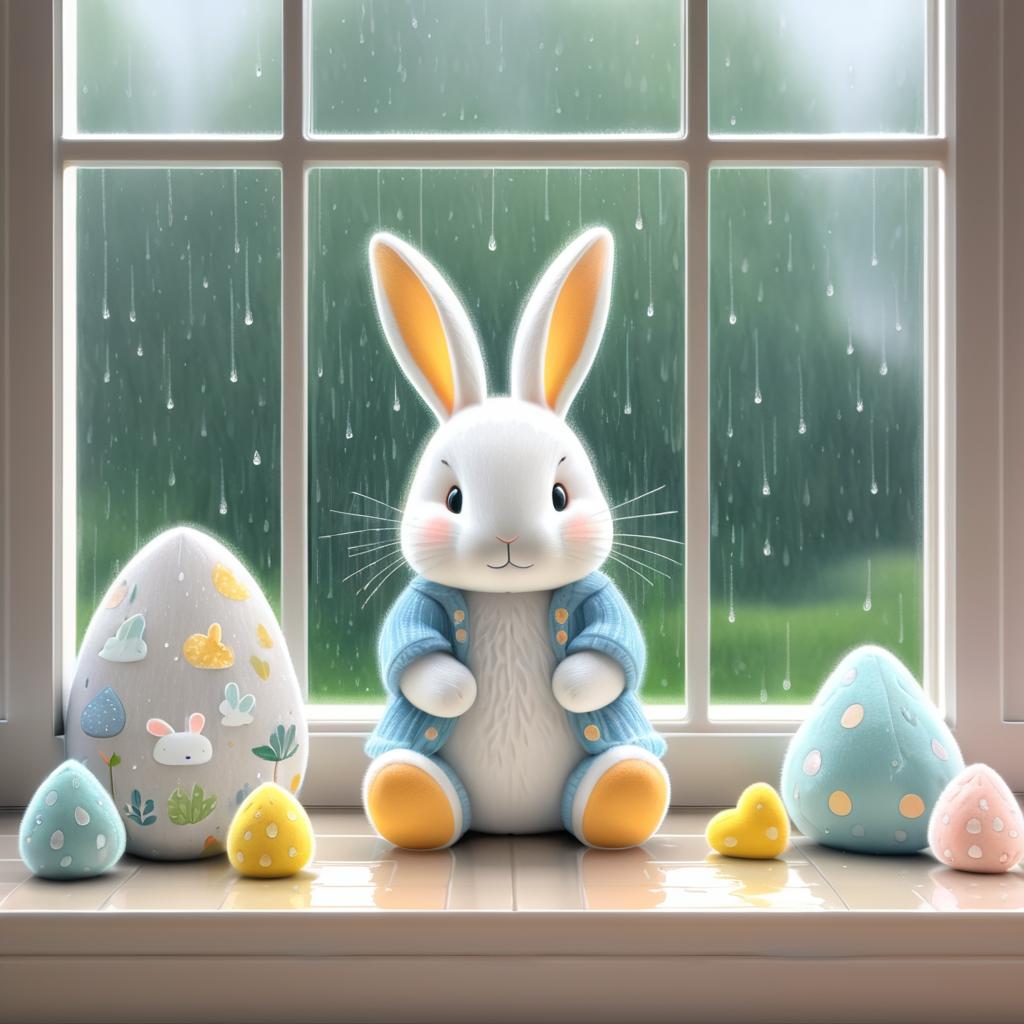 Serene Rabbit by the Rainy Window