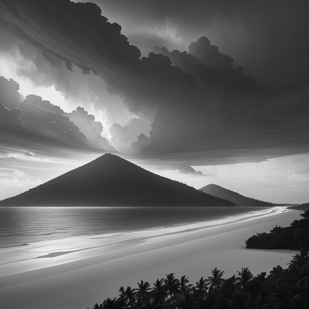 Misty Tropical Archipelago in Monochrome