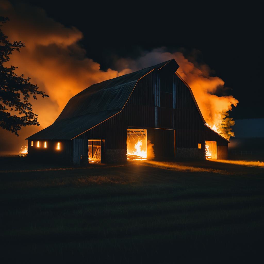 Dramatic Nighttime Barn Fire Scene