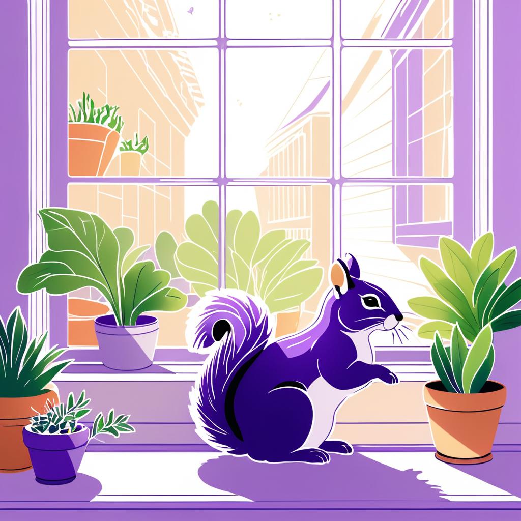 Cozy Squirrel in Sunlit Window Scene