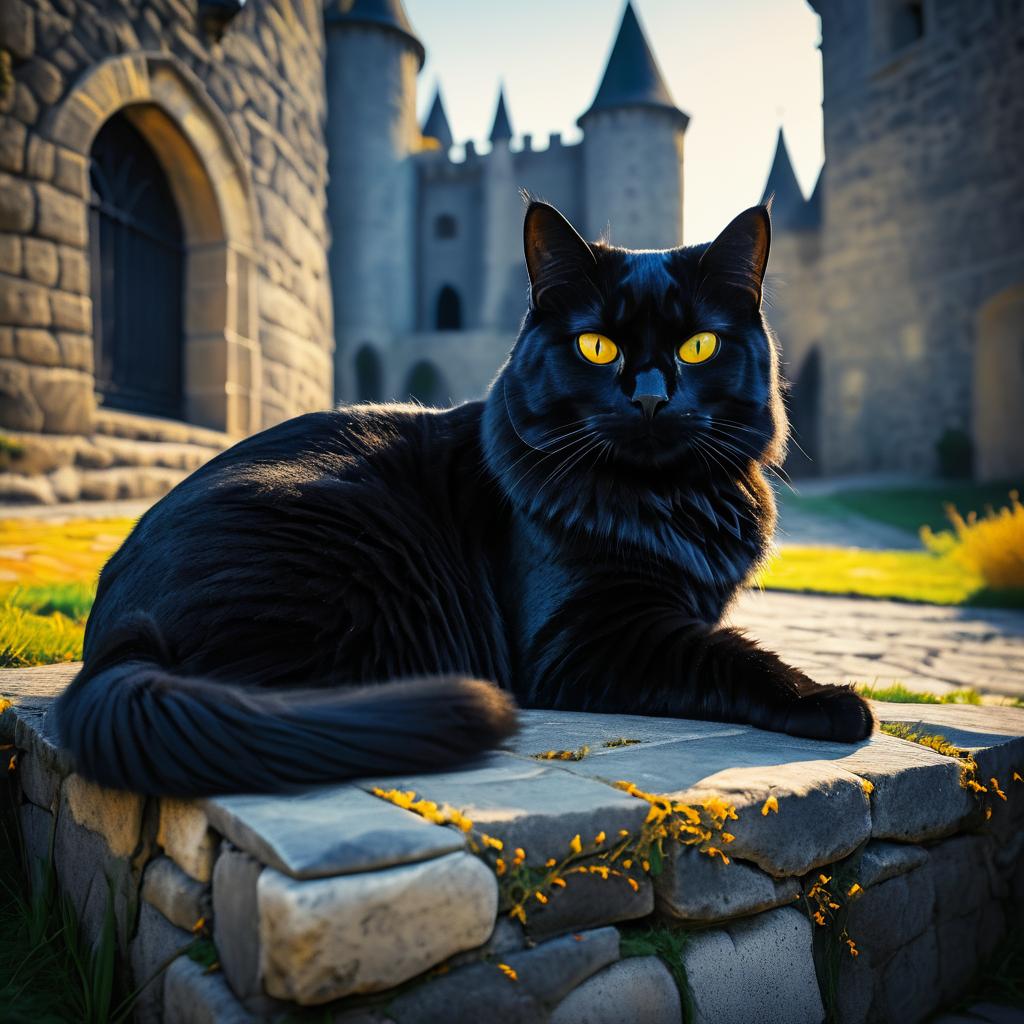 Cinematic Snapshot of Black Cat at Castle