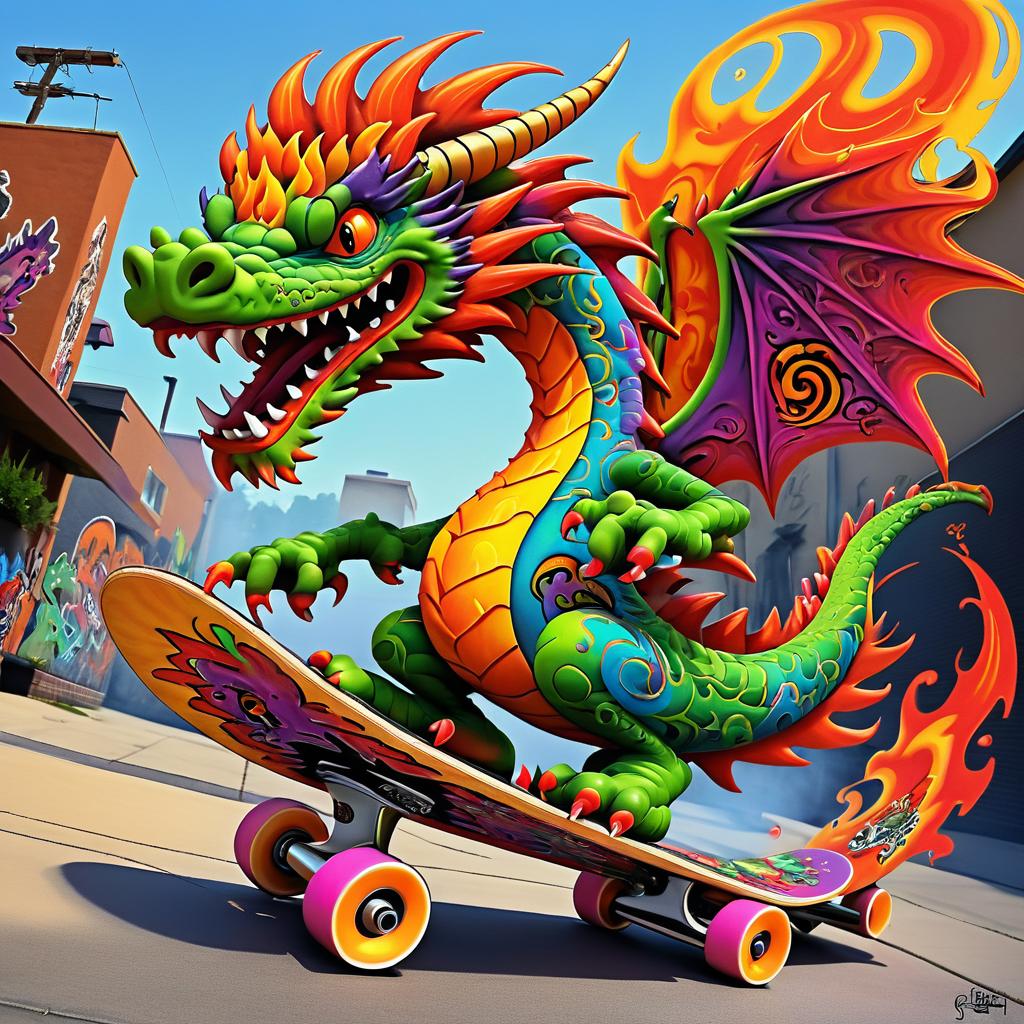 Playful Graffiti Dragon on Skateboard