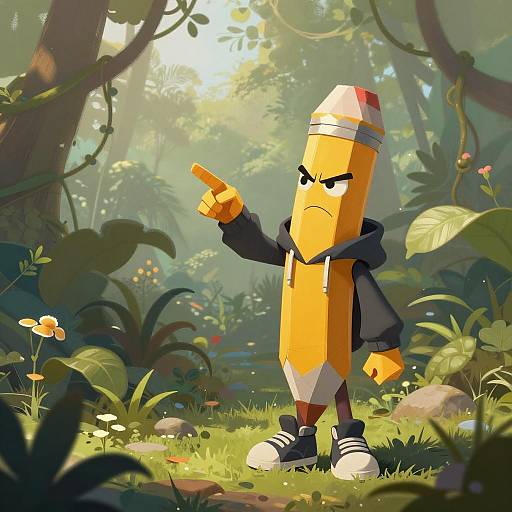 Grumpy Pencil Knight in Lush Jungle