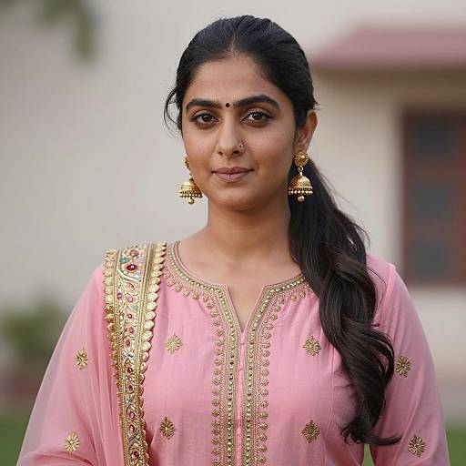Indian Woman in Traditional Pink Phulkari Suit