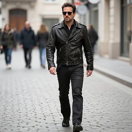 Man in Leather Jacket Walking