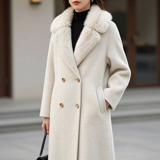 Elegant Wool Coat with Fur Collar