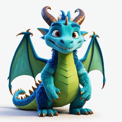 Furry Blue Dragon Pixar-Style Character
