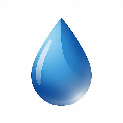 Digital illustration of a large, shiny blue water droplet with a reflective white highlight, centered on a white background.
