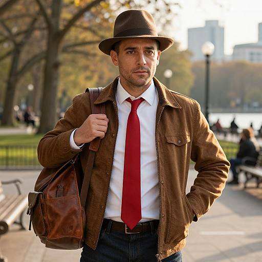Confident Man in Urban Park at Golden Hour