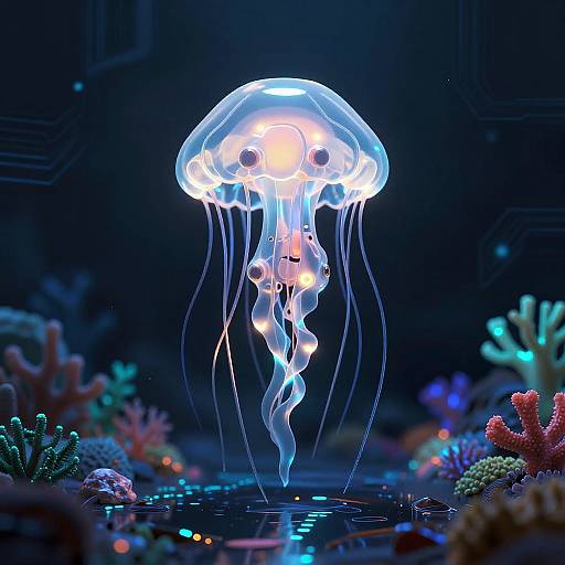 Futuristic Neon 3D Mechanical Jellyfish
