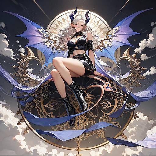 Enchanting Succubus Perched on Moonlit Cloud