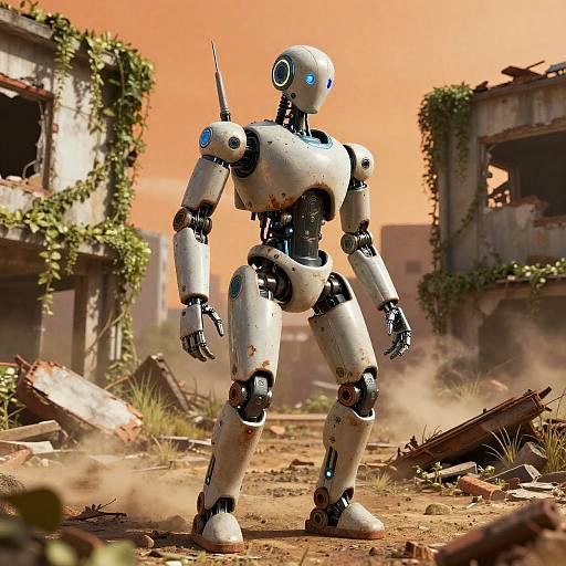 Sleek Robot in Post-Apocalyptic Wasteland