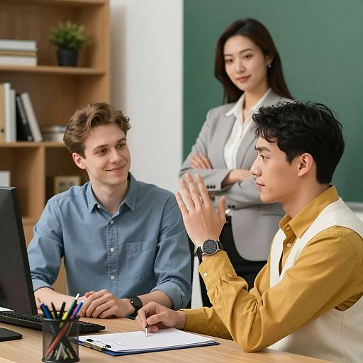 Office Dynamics: Three Colleagues at Work