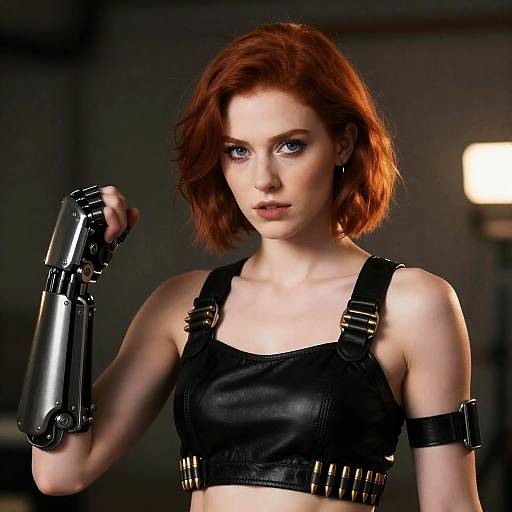 Intense Woman with Mechanical Arm Portrait