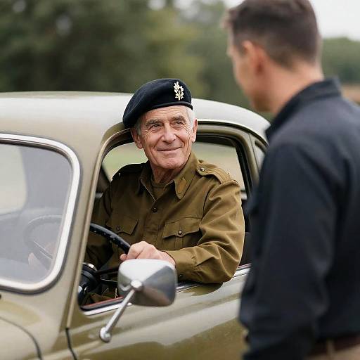 Smiling Veteran in Vintage Car