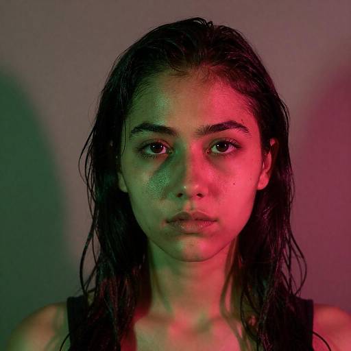 Intense Portrait Under Neon Lights