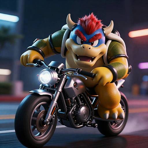 Cinematic Cyberpunk Koopa On High-Tech Bike