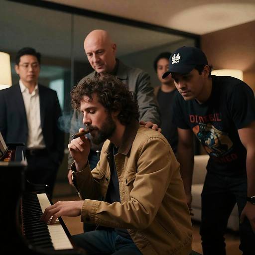 Five Men in a Dimly Lit Room