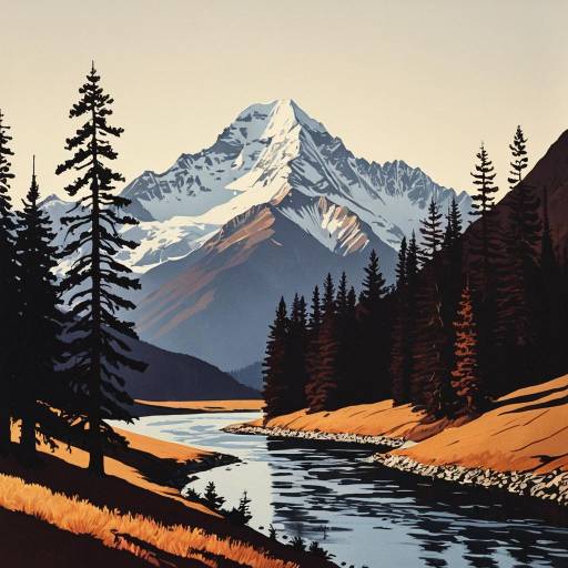 Retro Minimalist Himalayan Mountain Landscape